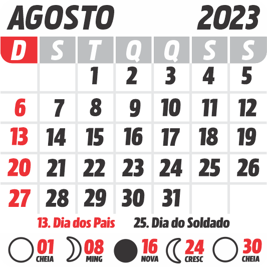 Calendário de agosto 2023