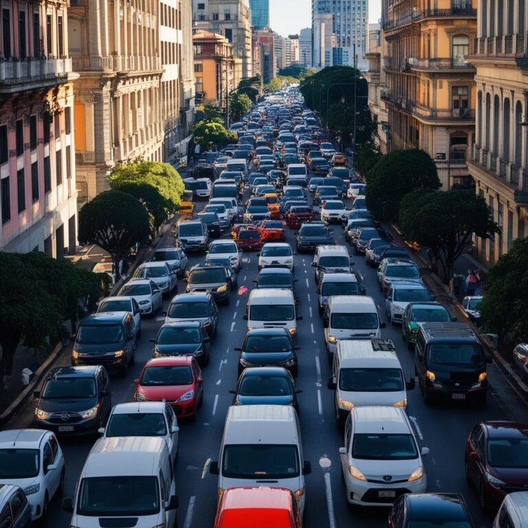 Faça uma imagem de um trânsito congestionado, na Avenida Paulista, em São Paulo